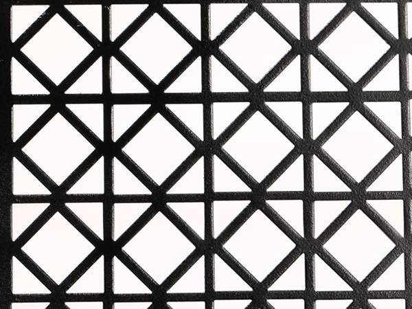 Steel perforated metal sheet with square and triangle holes.