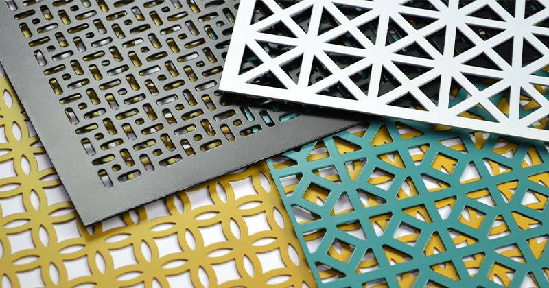 Perforated metal sheets in 4 different colors and hole patterns