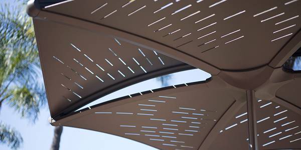Sunshade aluminum panels with slotted perforation pattern.