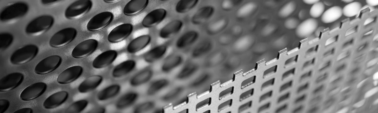 Two perforated stainless steel sheets with round and square holes.