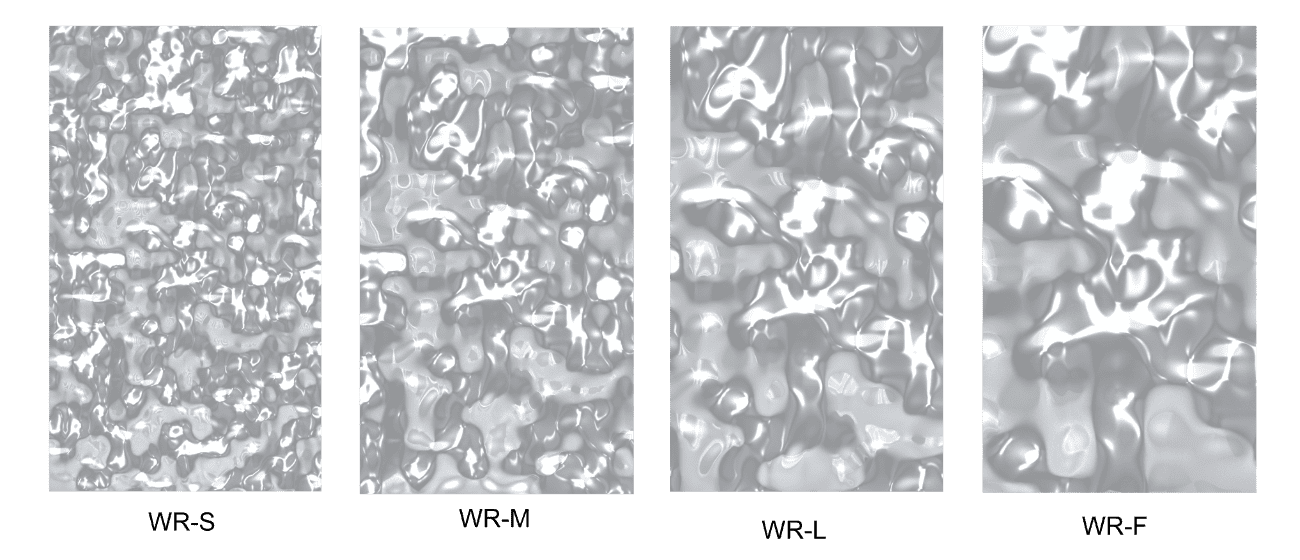 4 types of water ripple sheets with different grain densities